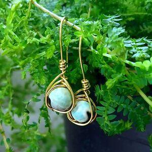 Dyed Agate Crystal Dangle Earrings, Wire Wrapped Gemstone Jewelry, 1.5"